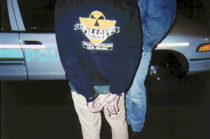Grant from the Smugglers getting arrested in a Fallout sweatshirt